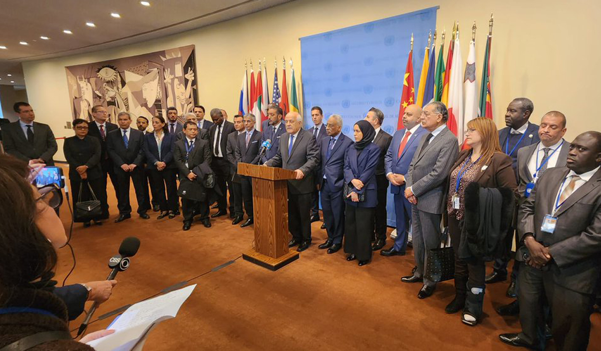 Qatar's Permanent Representative Participates in Media Stand in UN for Deteriorating Gaza Situation